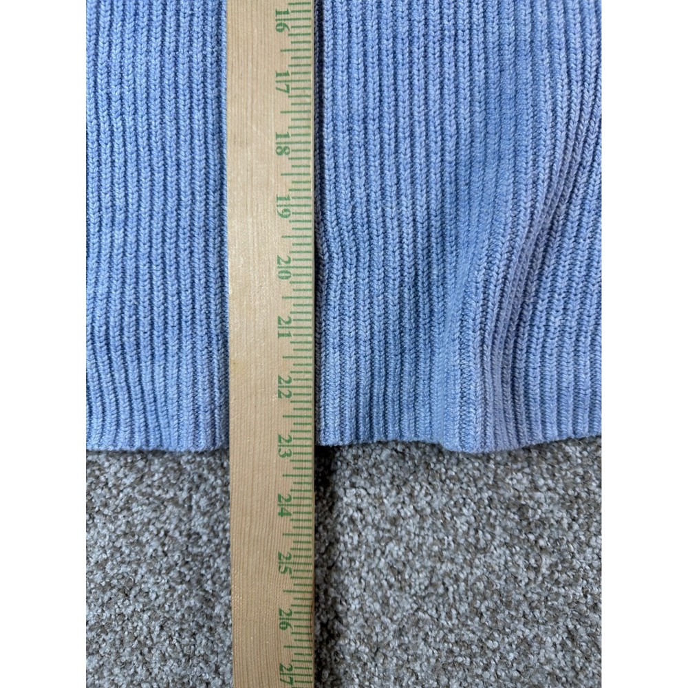 American Eagle Floral Embroidered V-Neck Sweater Blue Ribbed Knit Size Large - Picture 3 of 8